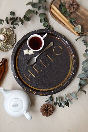 EVLE Ee197-8g Terrazzo Brown Patterned Round Tray 32 Cm