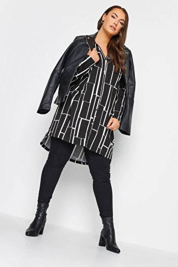 Stil Diva Oversized Geometric Print Long Cut Long Sleeve Shirt 321234