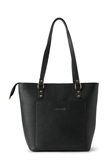 Meskanto Black Tote Genuine Leather Women's Shopping Handbag and Shoulder Bag