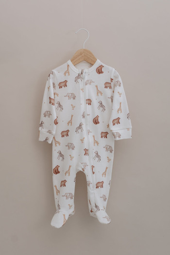 Tuğba Kuğu Zippered Booties Baby Romper - Pureline Series - Cute Animals