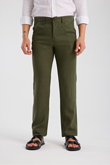 muzzo jeans Regular Fit Green 100% Linen Trousers