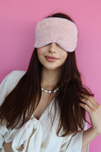TAKIŞTIR Pembe Renk Sim Detaylı Peluş Uyku Bandı