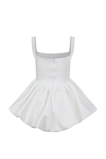 La Sarta Paros White Short Dress with Balloon Skirt