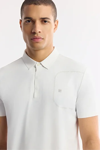 Avva Men's Regular Fit White Wrinkle-Free Polo Collar Bi-Stretch Technical Fabric T-Shirt A51Y1156