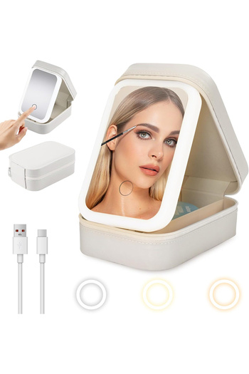 miraza Cosmetic Organizer Bag with LED Mirror, Touch, Rechargeable, Perfect Gift