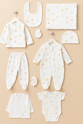 Bebitof Cute Creatures of the Forest Patterned 10 Piece Boxed Newborn Hospital Discharge Bodysuit Set