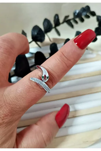 PALMMAMA Silver Snake Zircon Stone Adjustable Steel Ring
