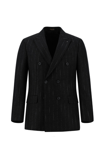 Abdullah Kiğılı Double Breasted Striped Jacket with Regular Fit Wool