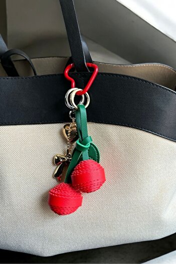 stravis Leather Cherry Design Bag Charm