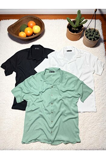 OTAKU Set of 3 Men's Seasonal Loose Linen Twisted Shirts 3 Pieces