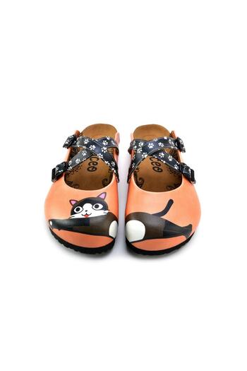 Goby Flying Cat Pattern Printed Closed Toe Orange Sabo Women's Slippers
