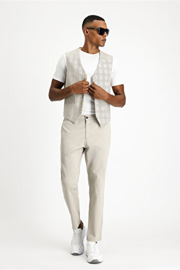 Kiğılı Slim Fit Slim Fit Plaid Linen Blended Classic Vest