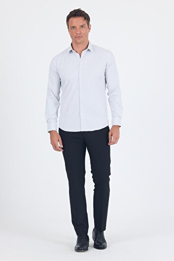 İmza White Long Sleeve Hard Collar Pocketless Easy to Iron Slim Fit Stretch Shirt 1004250233