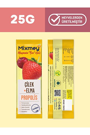 mixmey Bee Propolis Strawberry Fruit Bar 12 Pieces |   Healthy Snacks – Gluten Free (25Gr X 12 Pieces)