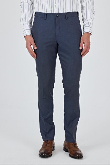 İmza Mavi Filafil Yan Cep Açık Paça Slim Fit Ayarlanabilir Kemer Pantolon 1003250123