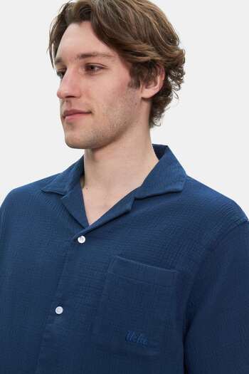 UCLA Ανδρικό πουκάμισο με κέντημα Navy Blue Muslin - DISMAS Standard Fit