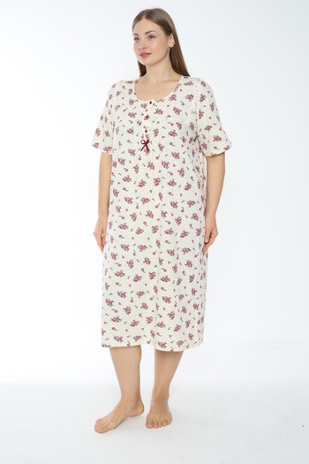 MİSS LOLİTA Women's Plus Size Floral Print 100% Cotton Short Sleeve Nightgown 511-B