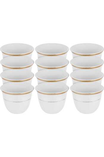 Alsaif Gallery A set of white porcelain Arabic coffee cups with a golden pattern, 12 pieces