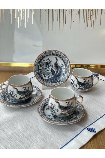 ROSSEV Turkish Coffee Cup Peacock 12 Pieces for 6 People