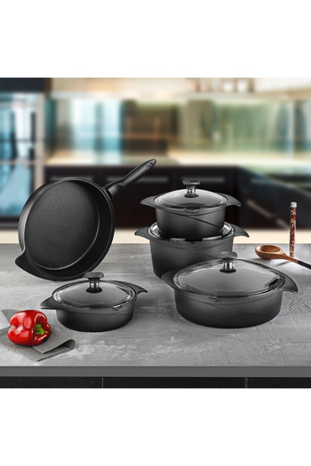 Aryıldız Flipper 9 Piece Black Glass Cookware Set