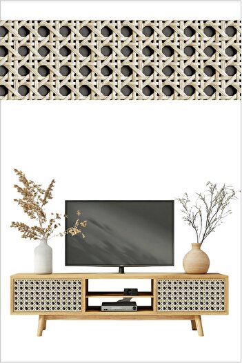 Bigaimaj Wicker Rattan Patterned Self Adhesive Laminated Cabinet, Dresser Covering Foil