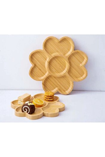 YDGR Decorative Wooden Snack Bowl - 5 Compartment Presentation Bowl