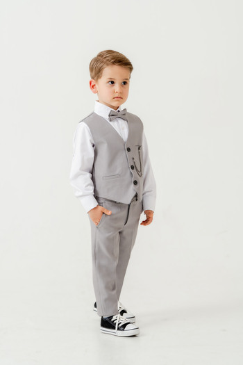 Pina Kids Boys Slim Fit Suit with Vest – 4 Pieces (Vest, Pants, Shirt, Bowtie) Te.7026
