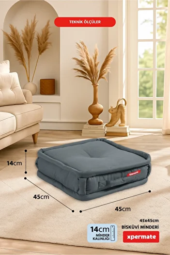 XPERMATE Biscuit Floor Cushion Honeycomb Front Pallet Cushion Bench and Garden Cushion 45X45X14 cm Gray