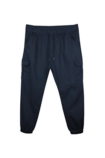 marufshop Large Size Lycra Jogger Pants with Cargo Pockets Navy