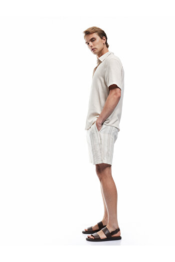 Koton Cotton Striped Bermuda Shorts with Pocket Detail and Lace-Up Waist