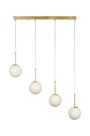 Avizemoda Miya 4 lü Yemek Masası Üstü Beyaz Camlı Modern Sarkıt Avize - (Gold Kaplama)