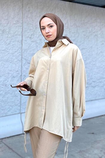 lamelif Πουκάμισο Oversize σε μπεζ χρώμα