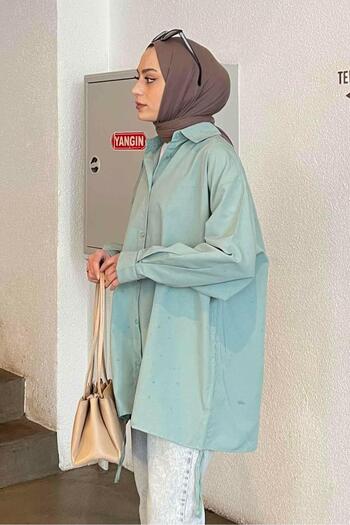 lamelif Πουκάμισο Mint Green Oversize