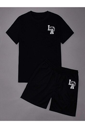 CLAYES La Los Angeles T-Shirt Шорти - Чорний Комбінований комплект шорти та футболка з принтом Oversize Велосипедний комір