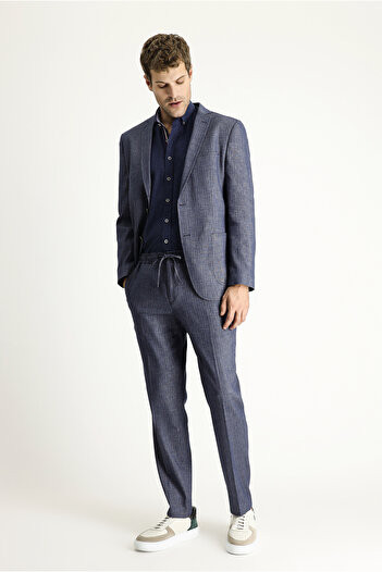 Kiğılı Super Slim Fit Extra Slim Fit Elastic Waist Drawstring Patterned Linen Blended Suit