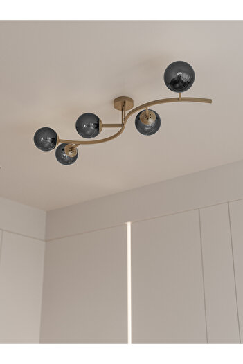 avizade NORİA Modern Eskitme Metal Gövdeli 5’li Füme Cam Küre Avize | Tavan Aydınlatma Avize Modeli