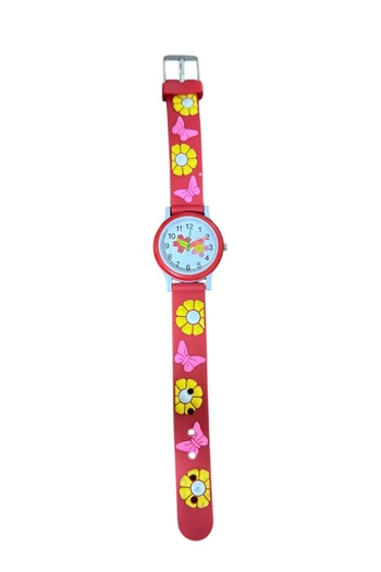 Bengisa Red Color with Daisy Butterfly Figure Suitable for Children's Wristwatch