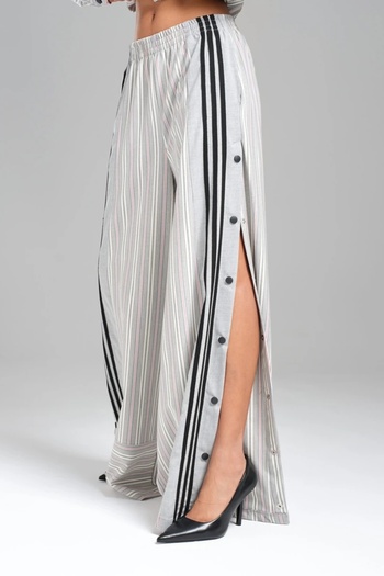 tw3 Women's Striped Fabric Stripe Detailed Design Crop Palazzo Pants