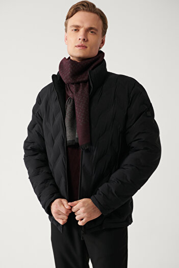 Avva Men's Black Comfort Fit Puffer Stand Collar Water Repellent Windproof Lightweight Coat E006036