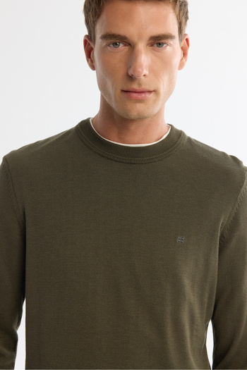 Avva Men's Regular Fit Khaki Crew Neck Viscose Knitwear Sweater B005021