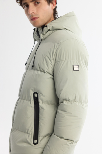 Avva Men's Light Gray Hooded Collar Fiber Filled Coat B 006046
