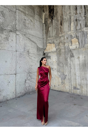 Sindimoda Fiona Tek Kol Drapeli Saten Abiye 582856
