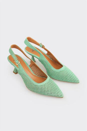 Elle Shoes Yeşil Deri Kadın Topuklu Ayakkabı