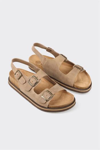 Elle Shoes Bej Deri Erkek Günlük Sandalet