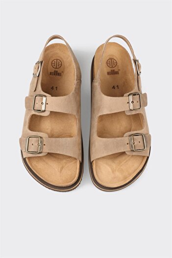 Elle Shoes Bej Deri Erkek Günlük Sandalet