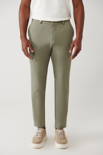 Avva Men's Light Khaki Relaxed Fit Elastic Waist Side Pockets Way Stretch Lightweight Trousers A41Y3203