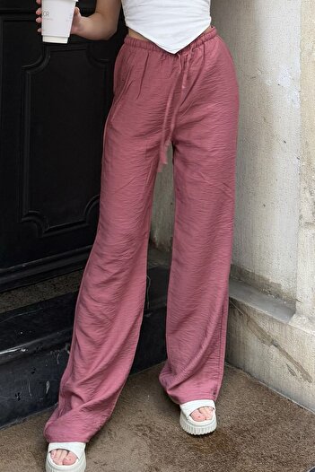 la & vetta Dusty Rose Linen Blended Loose Cut Trousers