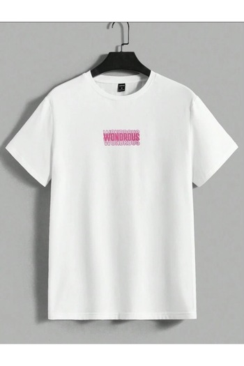 BYMEER White Pink Wondrous Printed Bottom Top Shorts T-Shirt Set