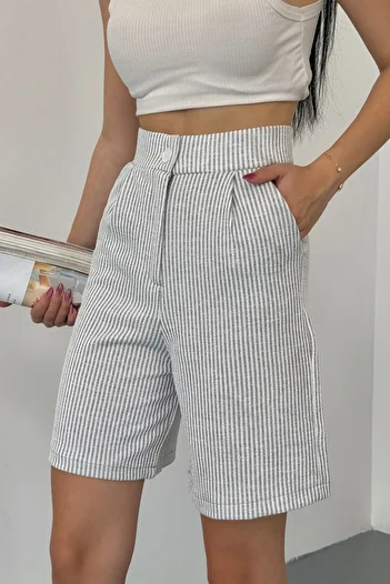 alanora Women's Linen Comfortable Flowing Striped Shorts