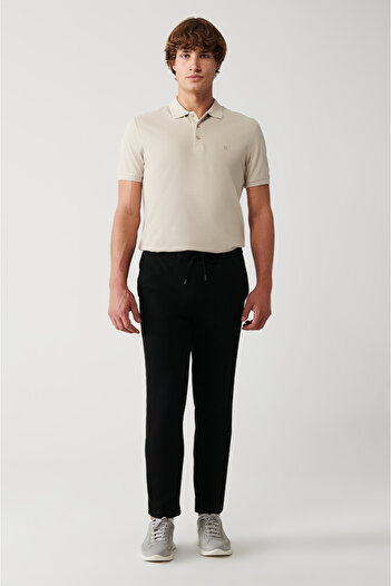 Avva Men's Black Elastic Waist Lace-Up Knitted Jogger Pants A31Y3027